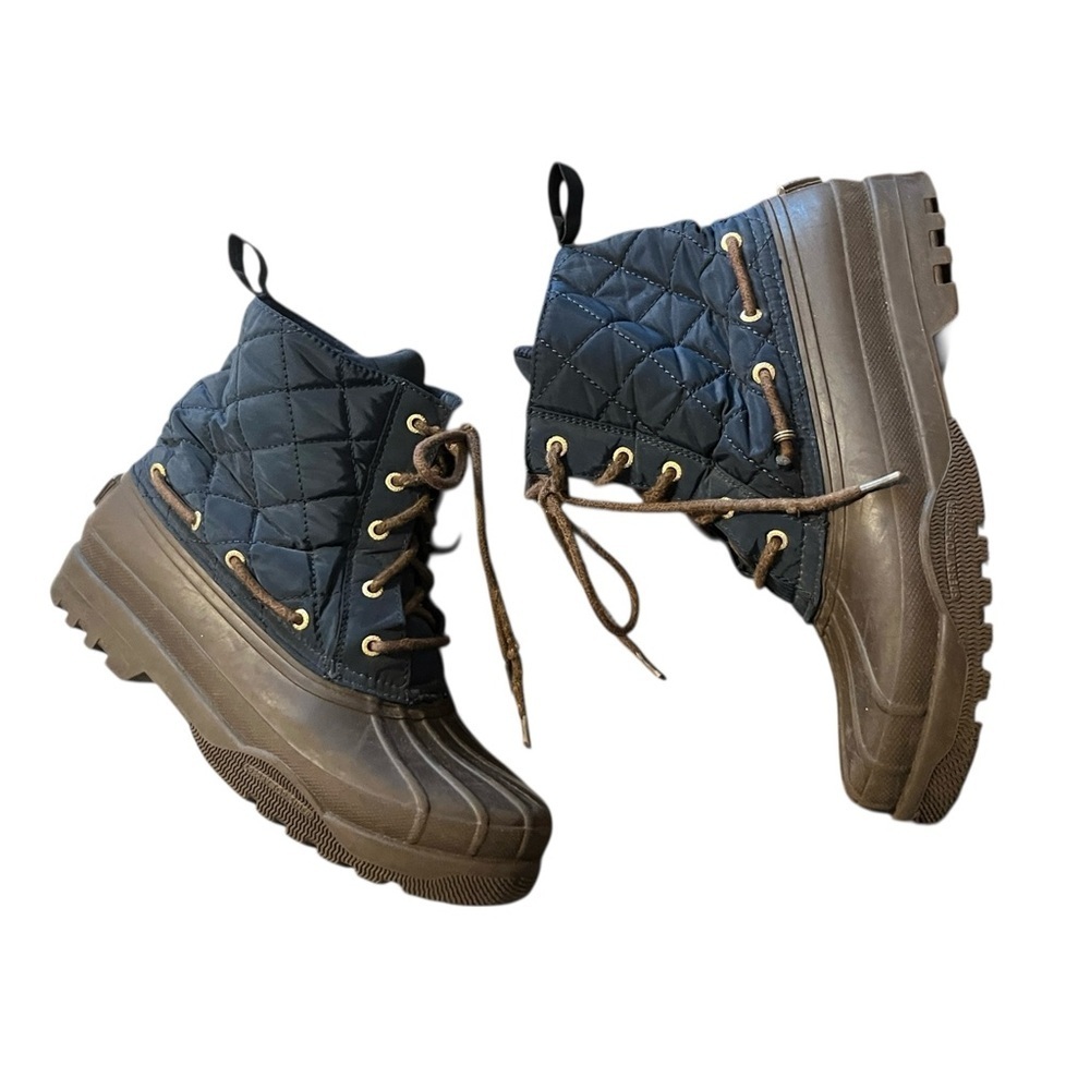 Sperry Duck Boots Womens Sz 9 Navy Blue Saltwater Quilted Waterproof Ankle